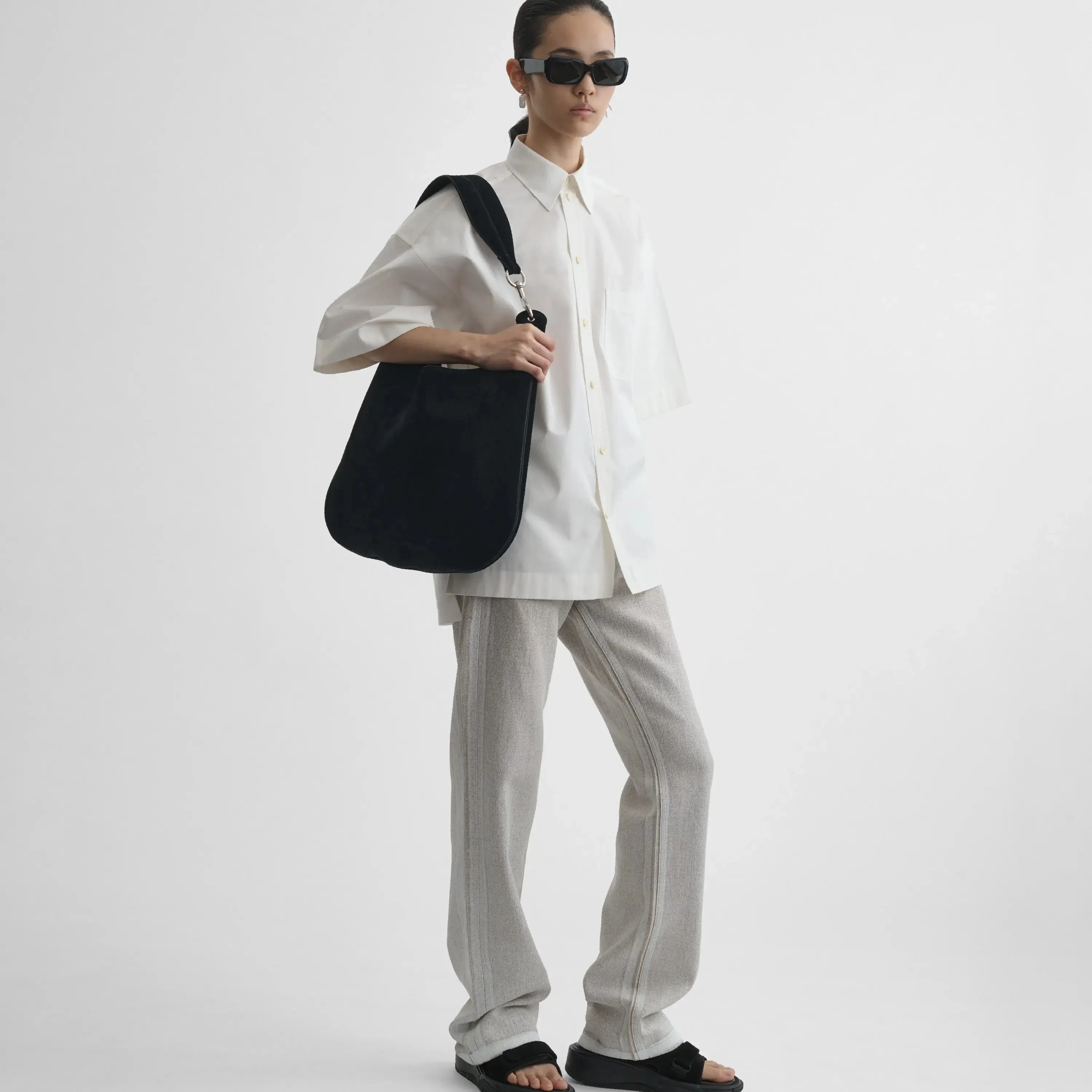 BEAN BAG | black suede with silver