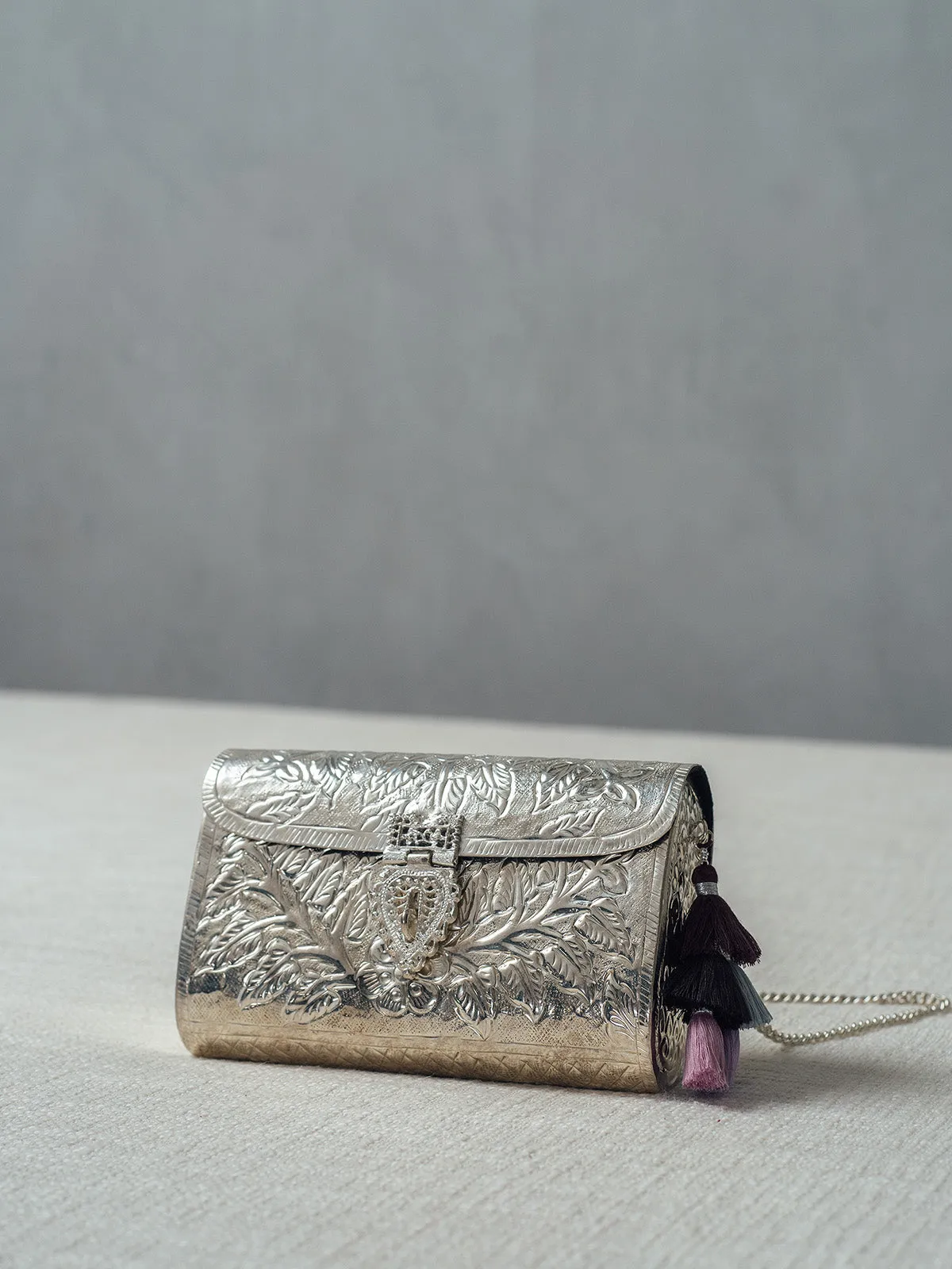 Floral Paatr Purse Silver