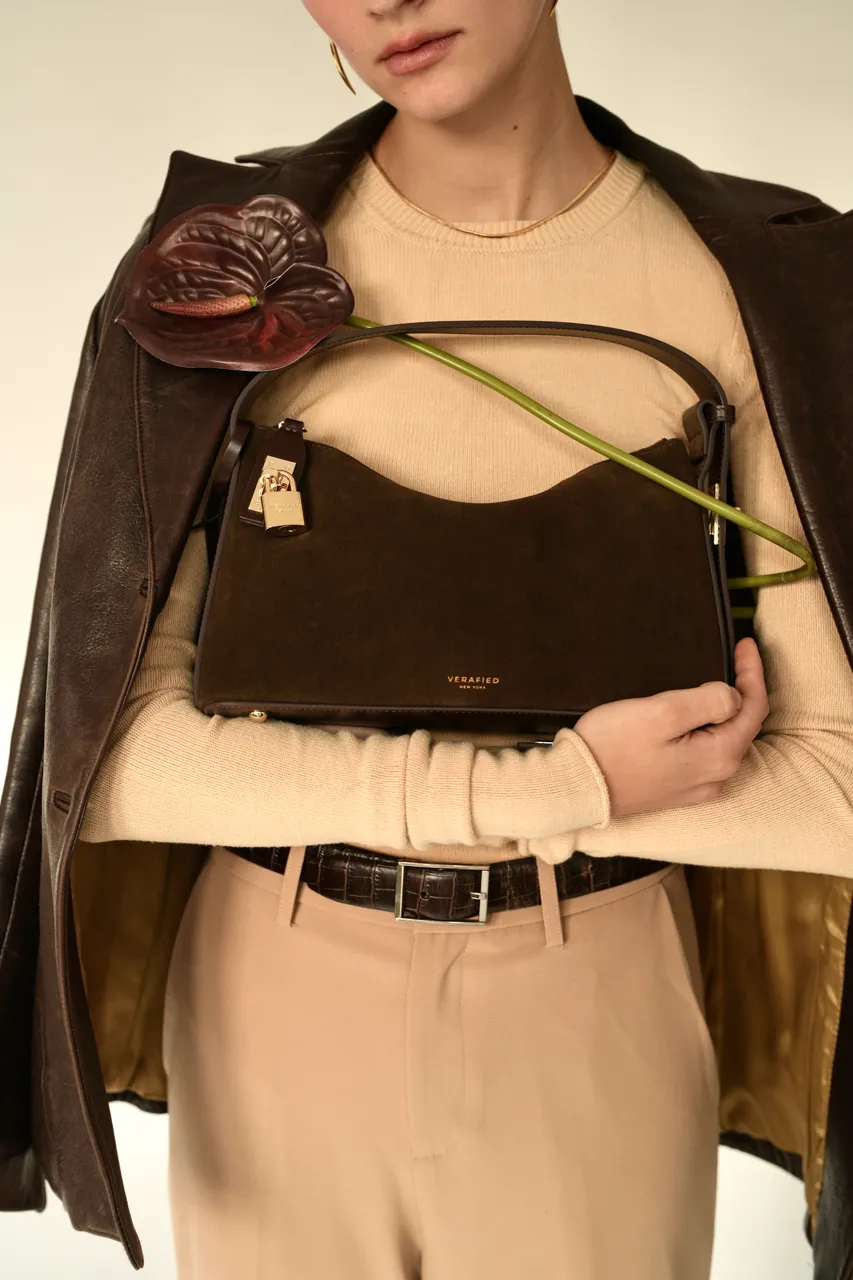 Gold Espresso Suede Hobo Bag