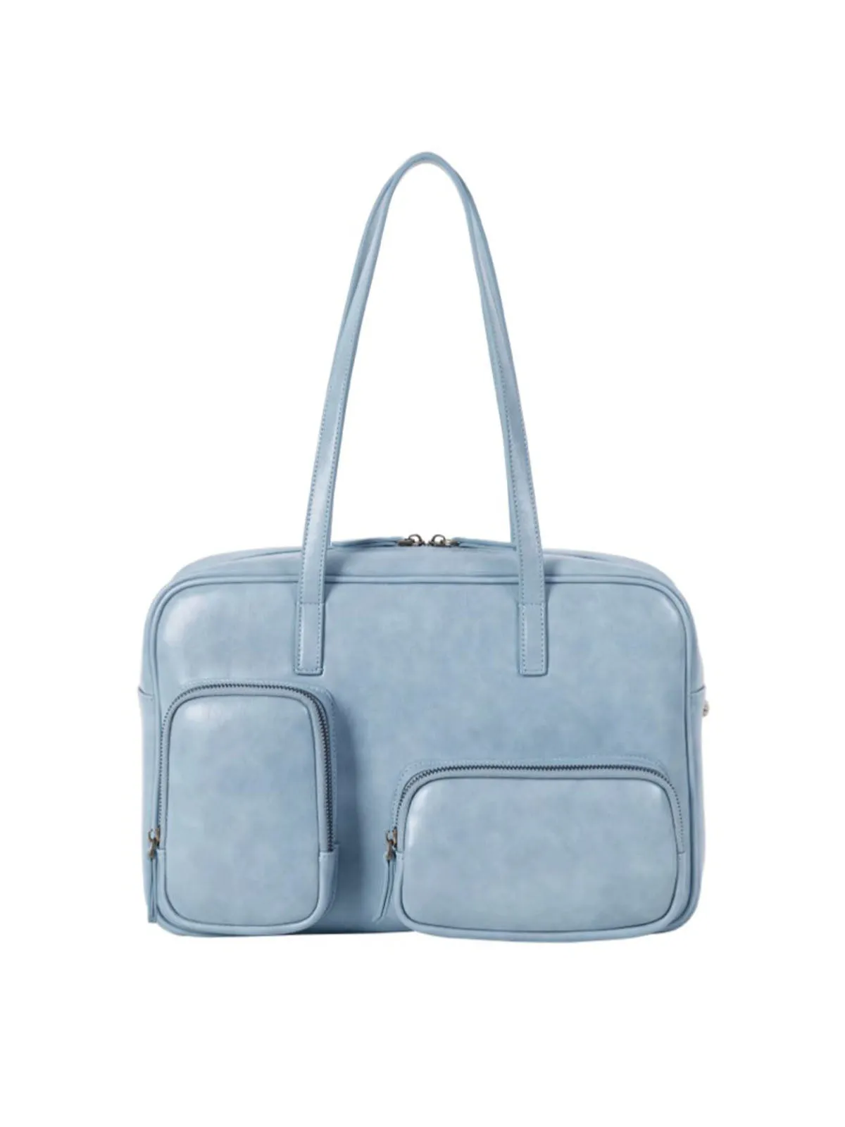 Large Capacity Square Box Shape Cowhide Shoulder Bag With Pockets
