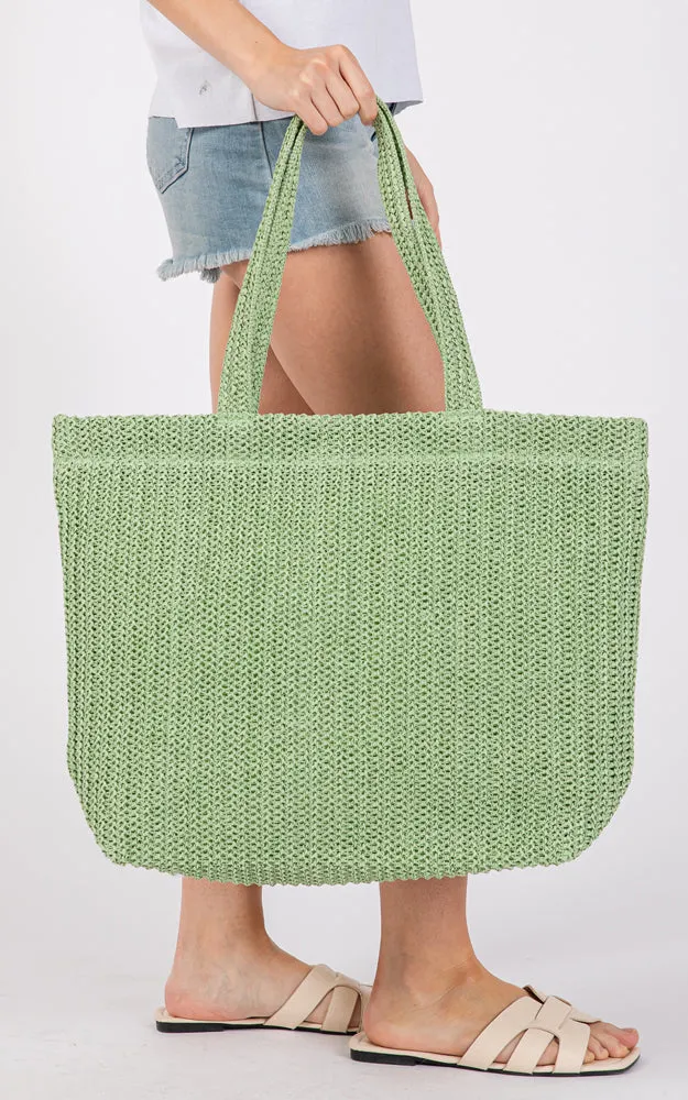 MB0271 SOLID CROCHET STRAW BAG ZIPPER CLOSURE. INNER POCKET