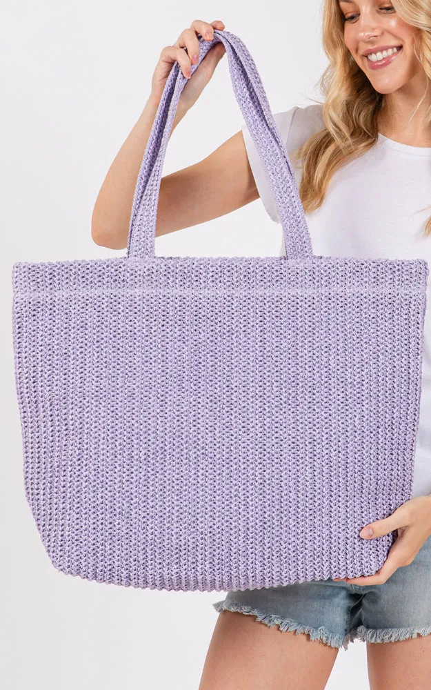 MB0271 SOLID CROCHET STRAW BAG ZIPPER CLOSURE. INNER POCKET