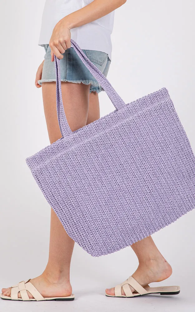 MB0271 SOLID CROCHET STRAW BAG ZIPPER CLOSURE. INNER POCKET