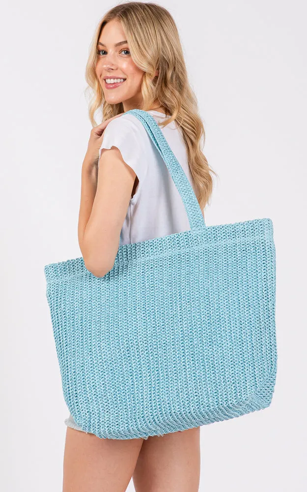 MB0271 SOLID CROCHET STRAW BAG ZIPPER CLOSURE. INNER POCKET