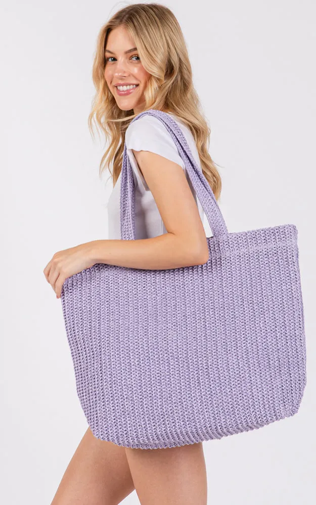 MB0271 SOLID CROCHET STRAW BAG ZIPPER CLOSURE. INNER POCKET