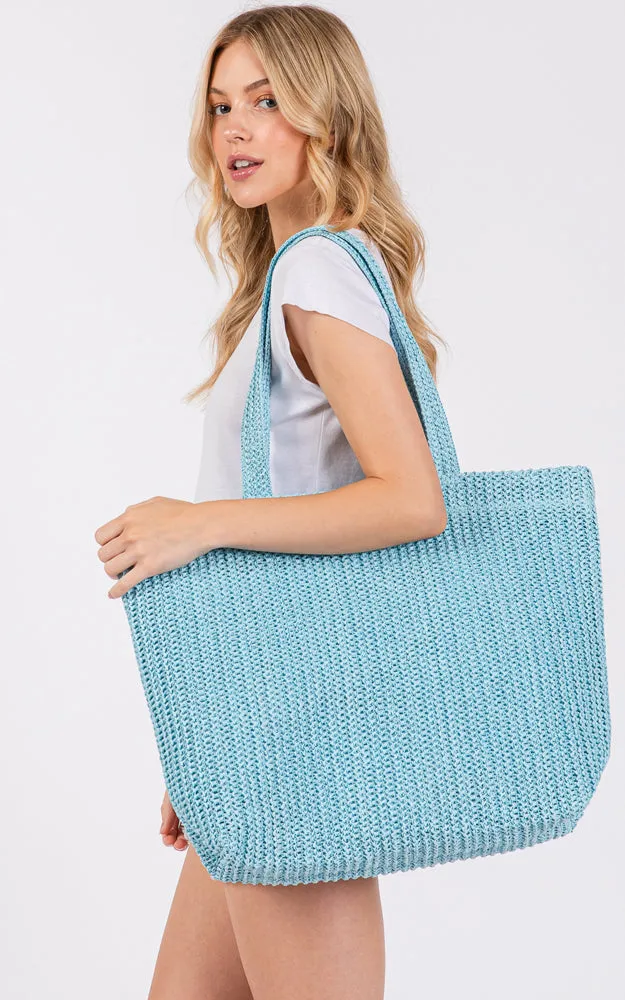 MB0271 SOLID CROCHET STRAW BAG ZIPPER CLOSURE. INNER POCKET