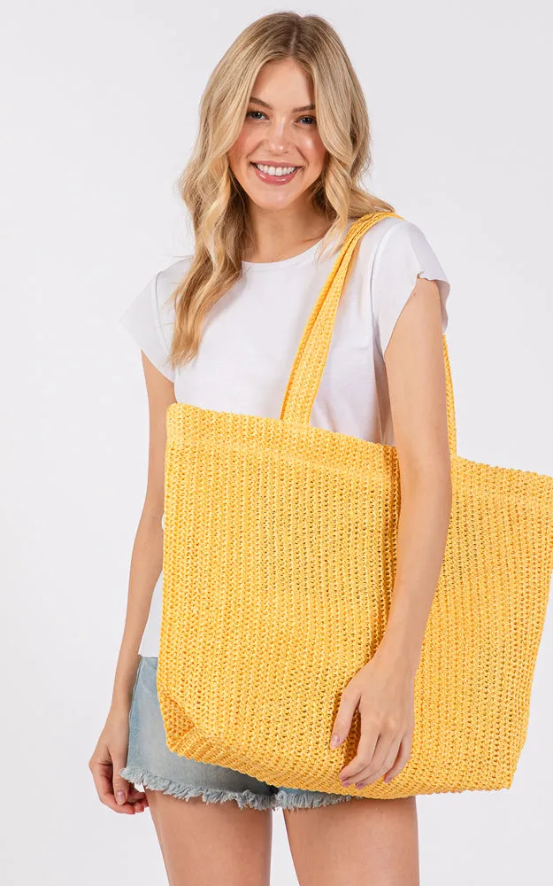 MB0271 SOLID CROCHET STRAW BAG ZIPPER CLOSURE. INNER POCKET