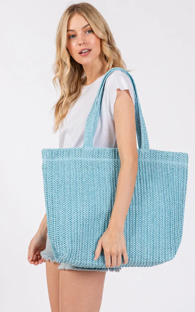 MB0271 SOLID CROCHET STRAW BAG ZIPPER CLOSURE. INNER POCKET