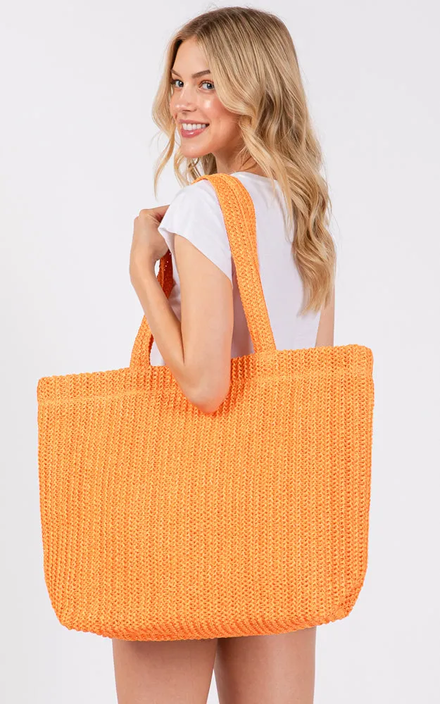 MB0271 SOLID CROCHET STRAW BAG ZIPPER CLOSURE. INNER POCKET