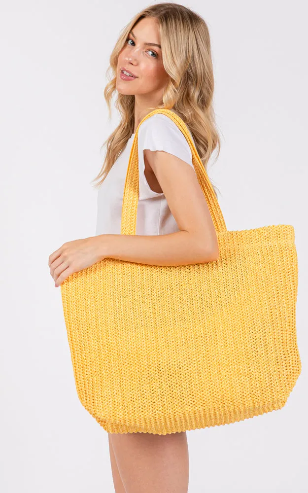 MB0271 SOLID CROCHET STRAW BAG ZIPPER CLOSURE. INNER POCKET