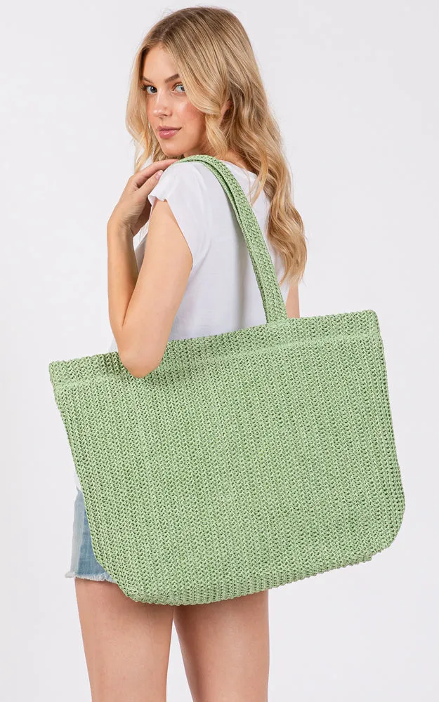 MB0271 SOLID CROCHET STRAW BAG ZIPPER CLOSURE. INNER POCKET