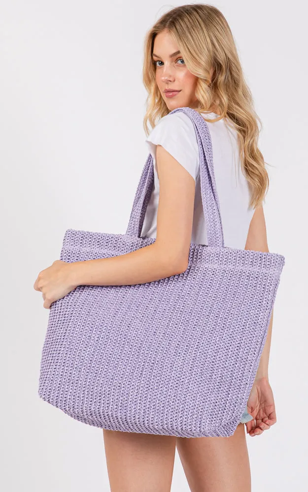 MB0271 SOLID CROCHET STRAW BAG ZIPPER CLOSURE. INNER POCKET