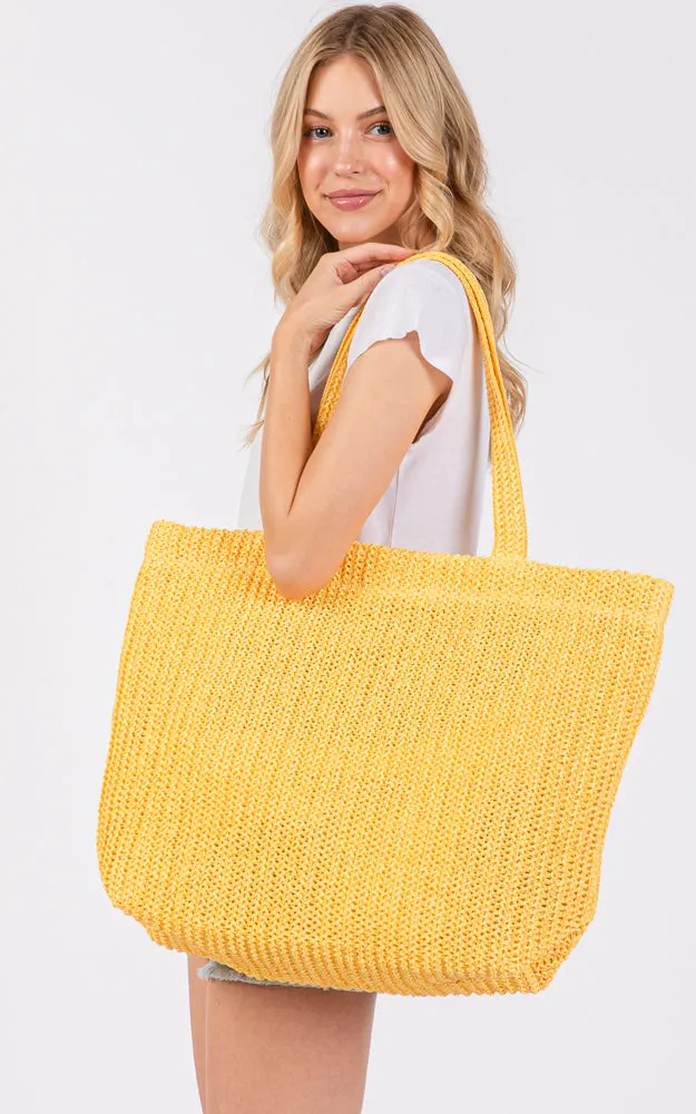 MB0271 SOLID CROCHET STRAW BAG ZIPPER CLOSURE. INNER POCKET