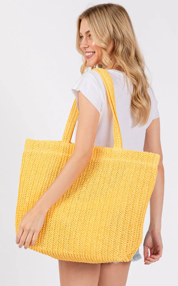 MB0271 SOLID CROCHET STRAW BAG ZIPPER CLOSURE. INNER POCKET