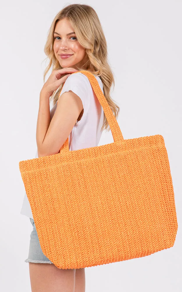 MB0271 SOLID CROCHET STRAW BAG ZIPPER CLOSURE. INNER POCKET