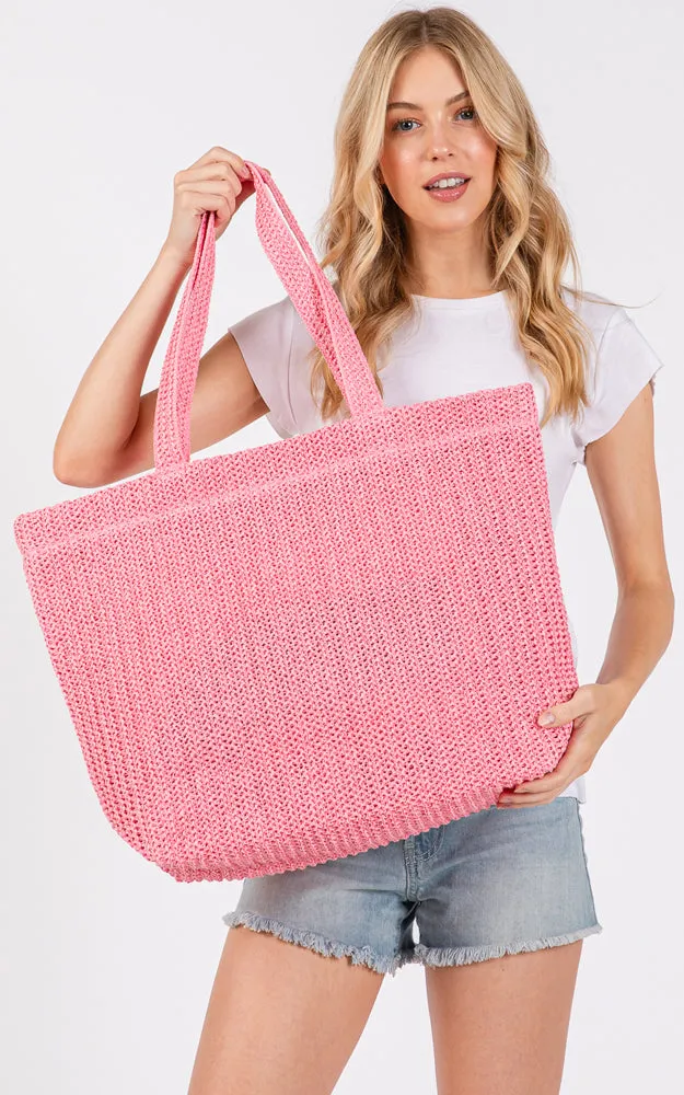 MB0271 SOLID CROCHET STRAW BAG ZIPPER CLOSURE. INNER POCKET
