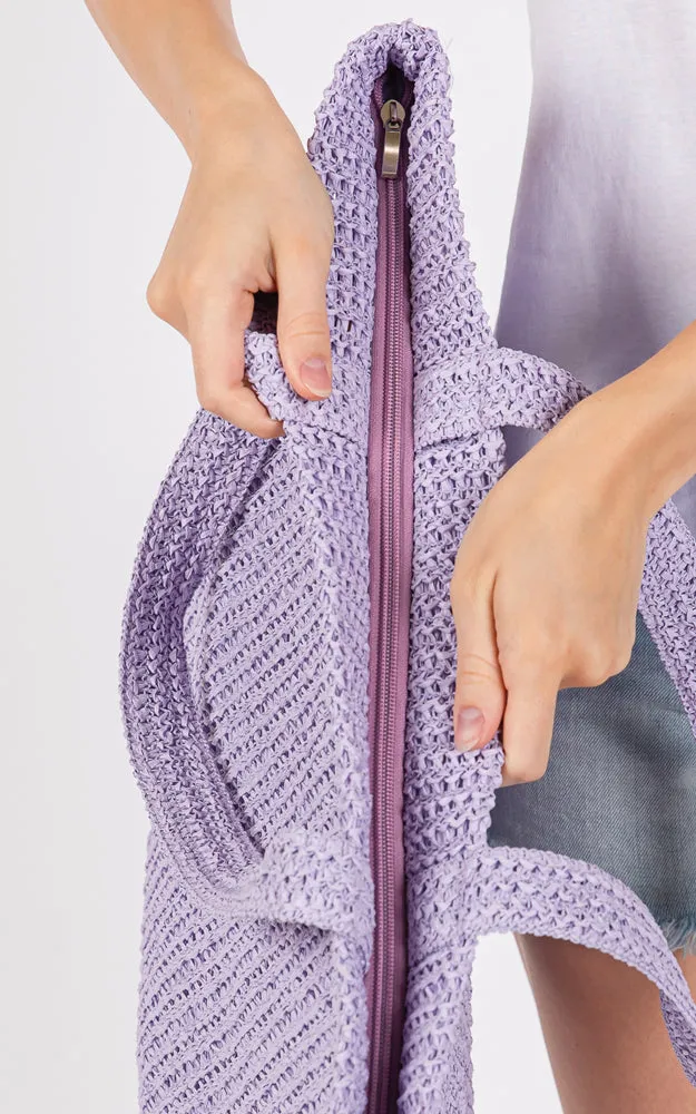 MB0271 SOLID CROCHET STRAW BAG ZIPPER CLOSURE. INNER POCKET