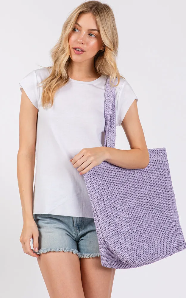 MB0271 SOLID CROCHET STRAW BAG ZIPPER CLOSURE. INNER POCKET