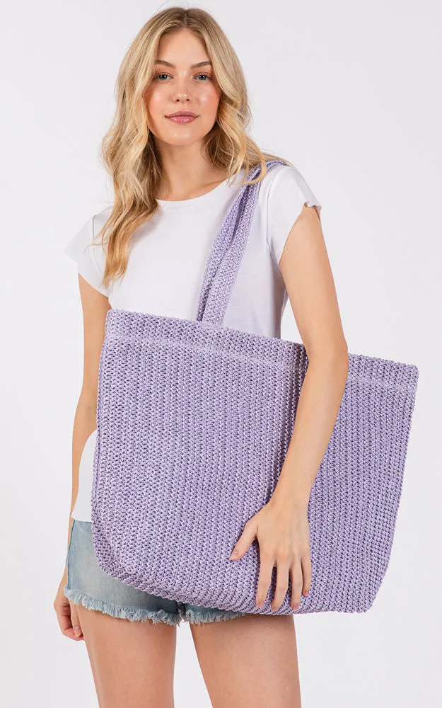MB0271 SOLID CROCHET STRAW BAG ZIPPER CLOSURE. INNER POCKET