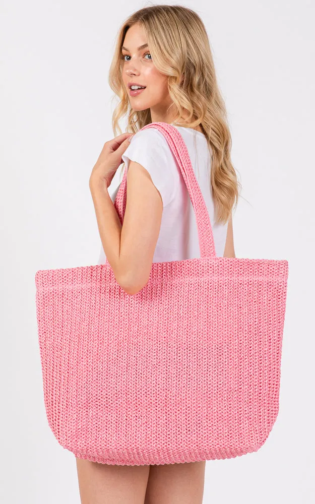 MB0271 SOLID CROCHET STRAW BAG ZIPPER CLOSURE. INNER POCKET
