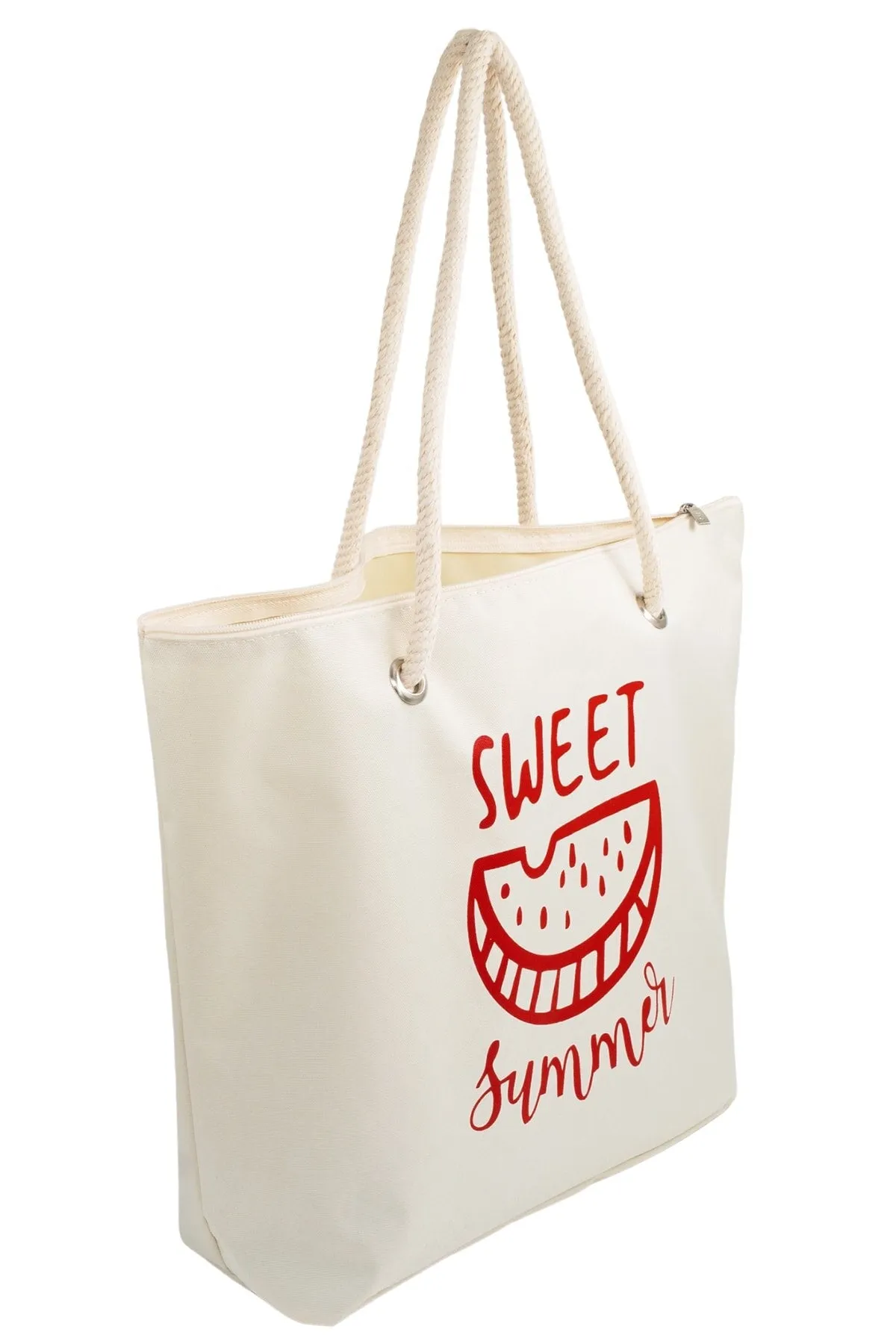 Zippered cream beach bag and red beach bag organizer double suit
